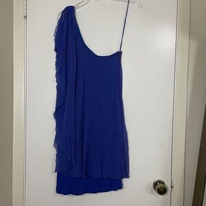 ALICE + OLIVIA Blue Silk chiffon one shoulder mini dress size US Large